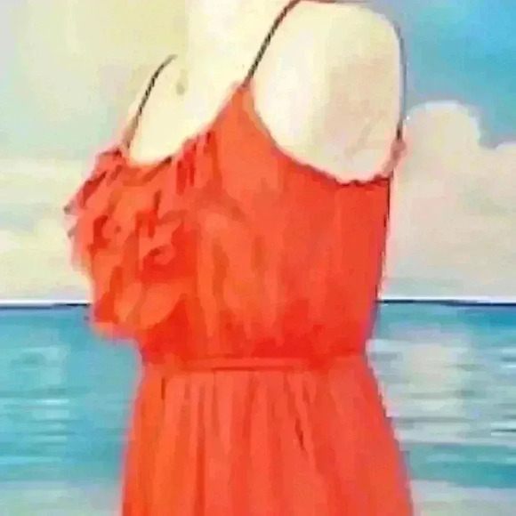 Woman's ORANGE DRESS Juniors LINED Lightweight Stretch Waist FLOWY size Med - Picture 5 of 6